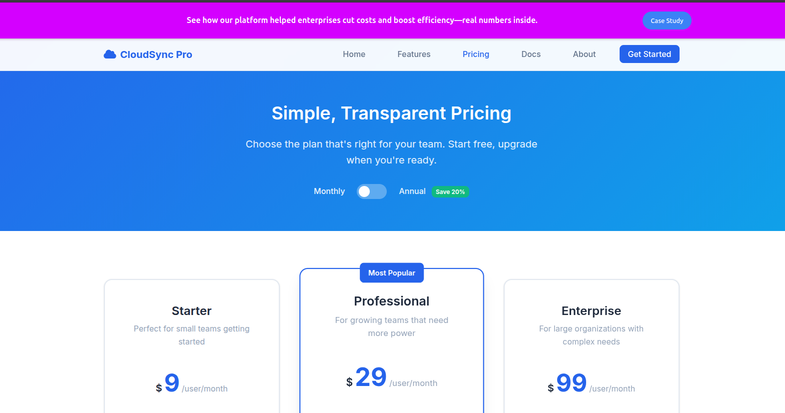 Top banner widget embedded on website